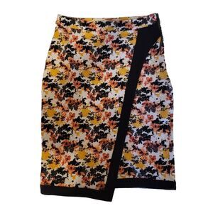 DE Collection Front Wrap Black Yellow Floral Skirt Size M
